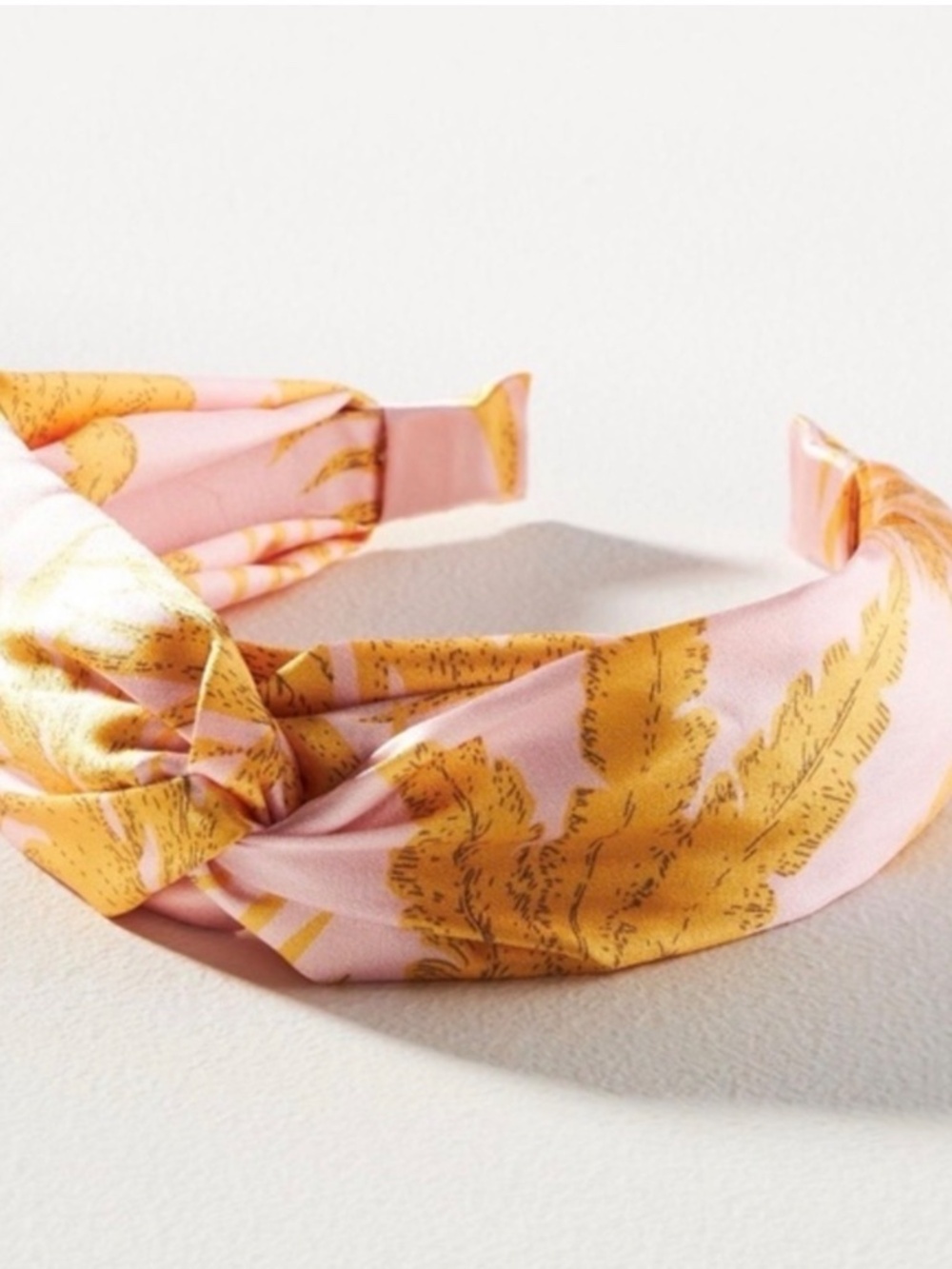Anthropologie Pink Palm Twist Headband Silky Knot Top Tropical NWT